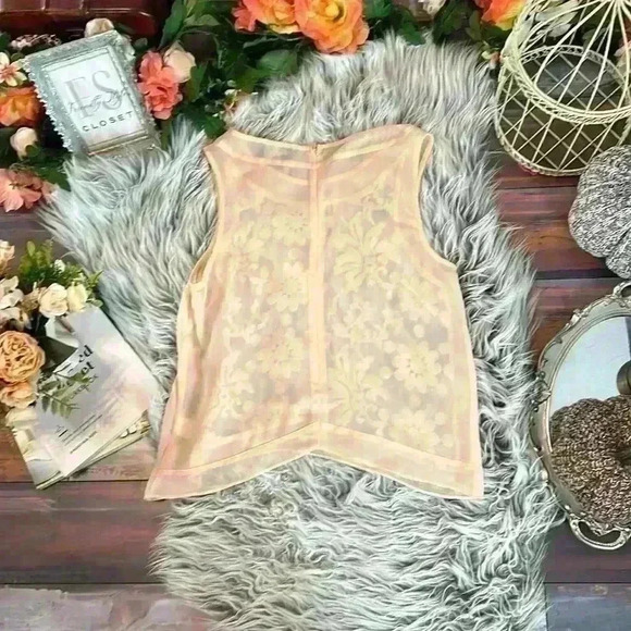 ASTR Floral Blush Cream Sheer Panel High Neck Tank Top, S - Picture 7 of 9